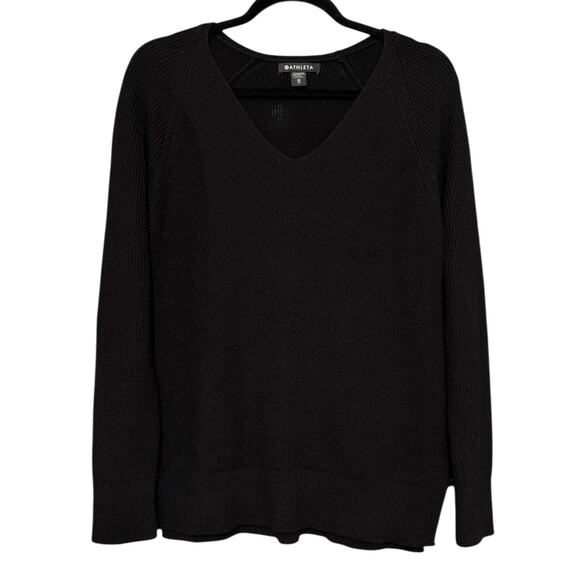 Athleta Hanover Refined V-Neck Sweater Women’s XS Black Merino Wool Blend Knit - Picture 2 of 7